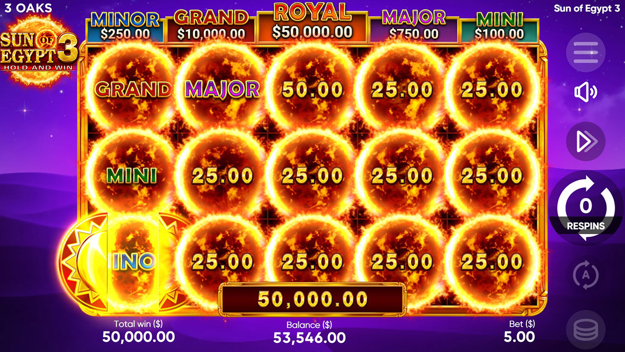 Sun of Egypt 3 — основной игровой экран со слотом